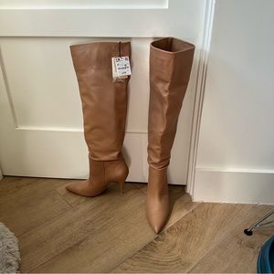NWT never worn Zara tan knee high boots size US10/EUR 41